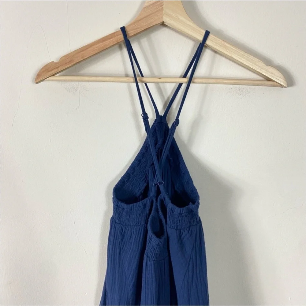 J. Crew Halter Maxi Dress In Soft Gauze Navy Blue 100% Cotton - XS